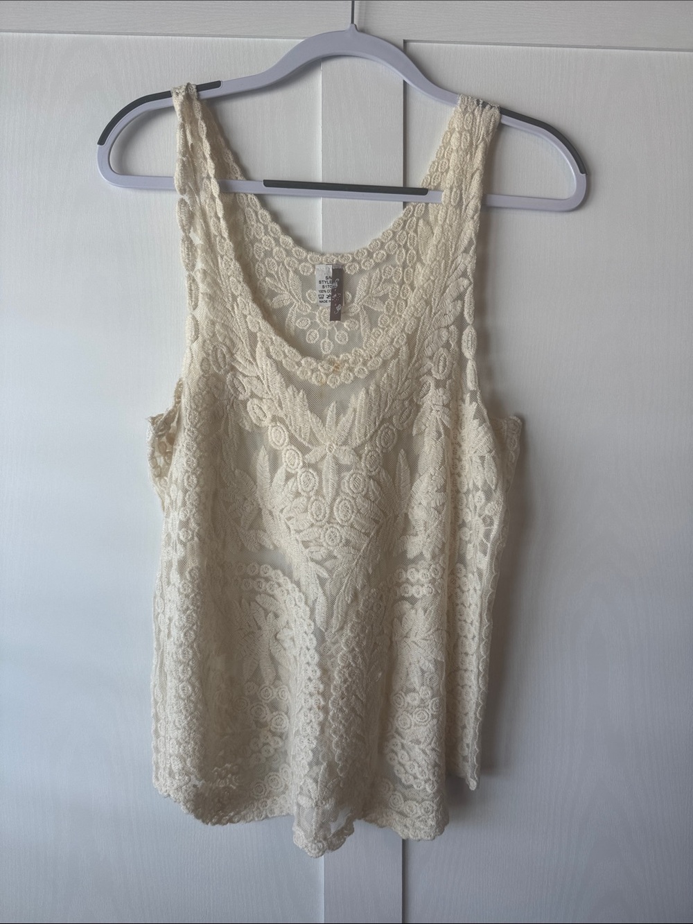 Lace-Embroidered Cream Camisole Tank Top